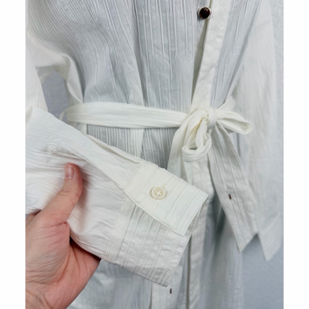 ZIILAM • White Modern Long Sleeve Belted Shirt Dress, S - Picture 8 of 15